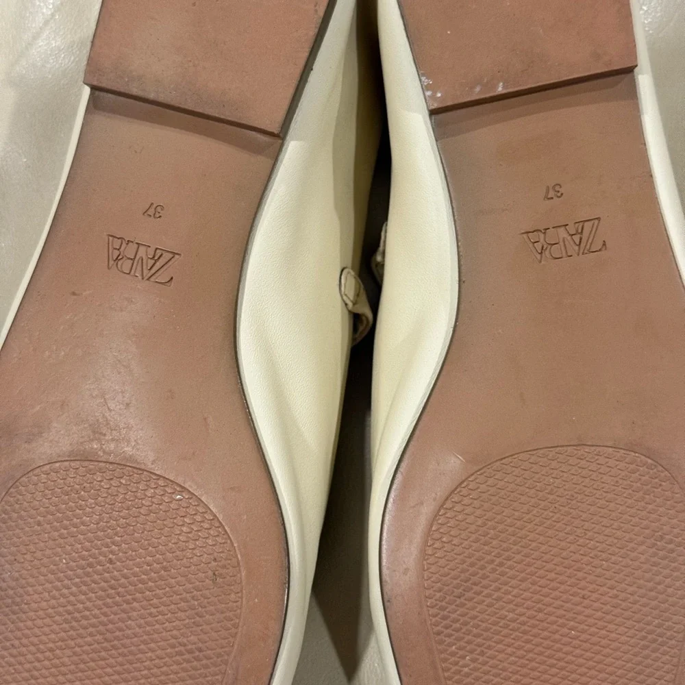 Zara square toe Cream Ballet Flats